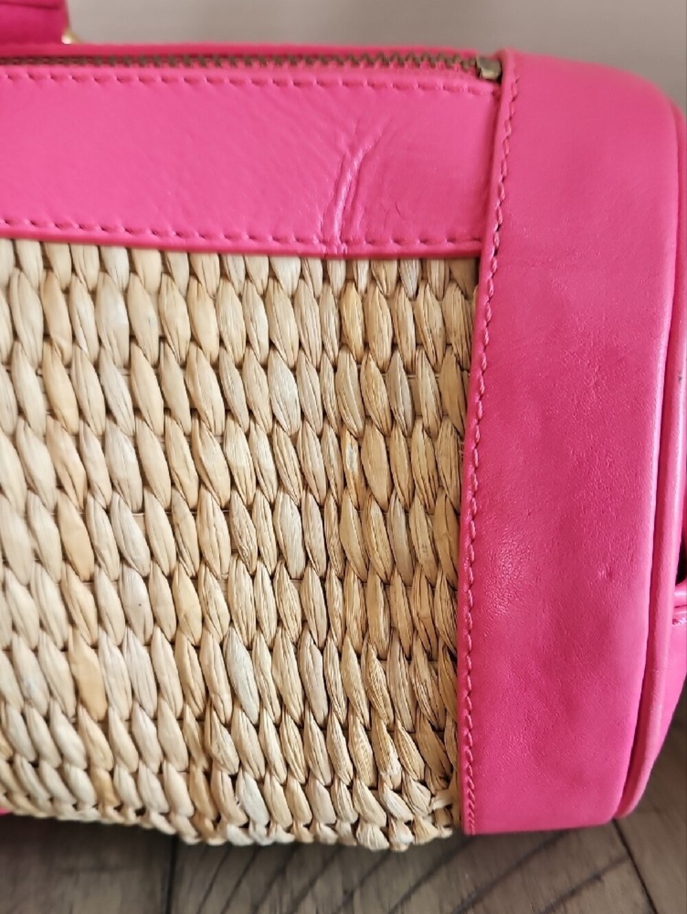 Y2K Juicy Couture Pink Straw Leather Trim Bag with Cherry Charm Coquette Rare - Picture 3 of 16